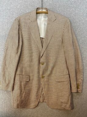 Ermenegildo Zegna Mens 50R  Brown Stripe  Blazer • Silk Linen • Lightweight